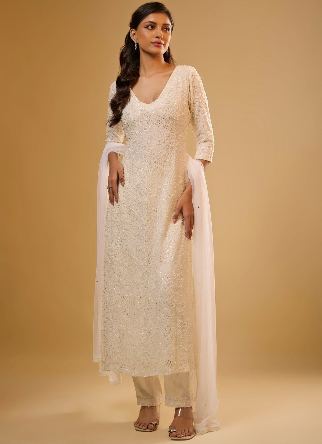 Ivory Georgette Kurta Pants Set Renee Label - Fabilicious Fashion
