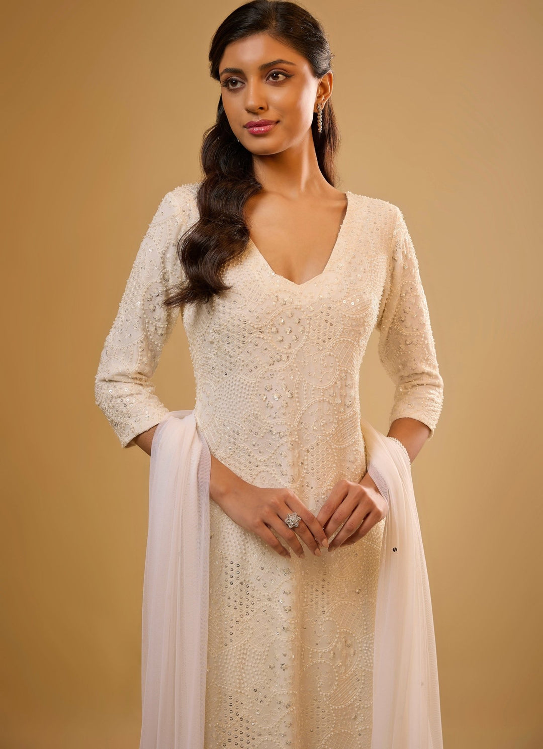 Ivory Georgette Kurta Pants Set Renee Label - Fabilicious Fashion