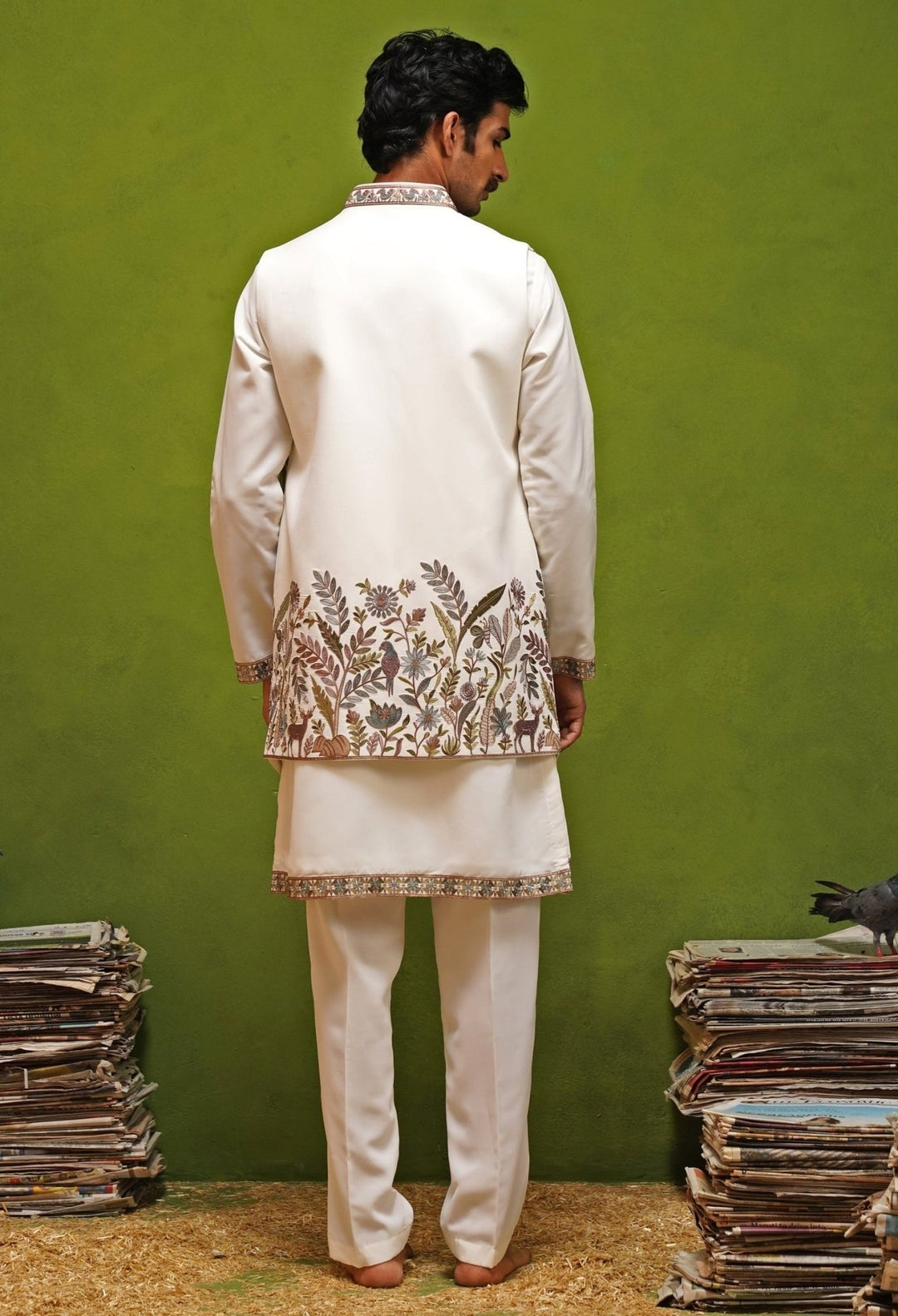 Kalpraag Ivory Georgette Kurta Set with JacketFabilicious Fashion