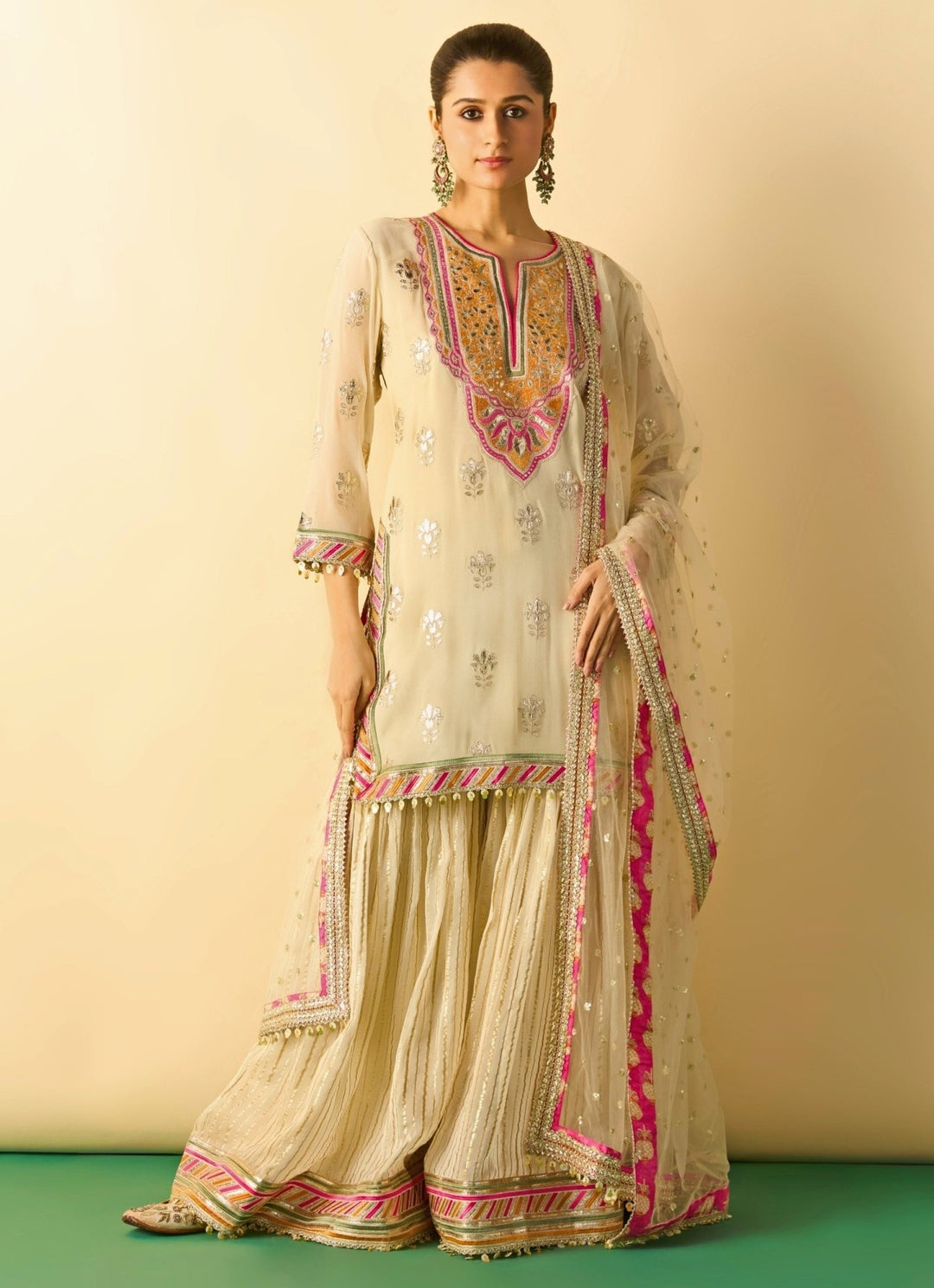 Gopi Vaid Ivory Georgette Kurta Sharara SetFabilicious Fashion