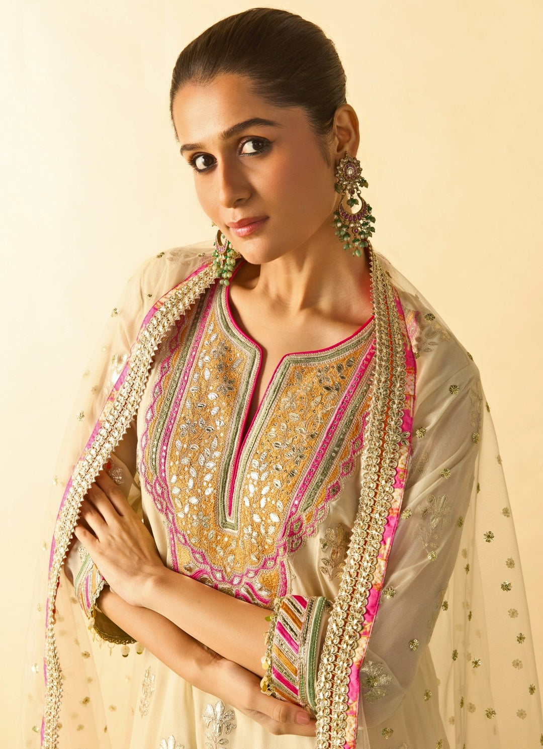 Gopi Vaid Ivory Georgette Kurta Sharara SetFabilicious Fashion