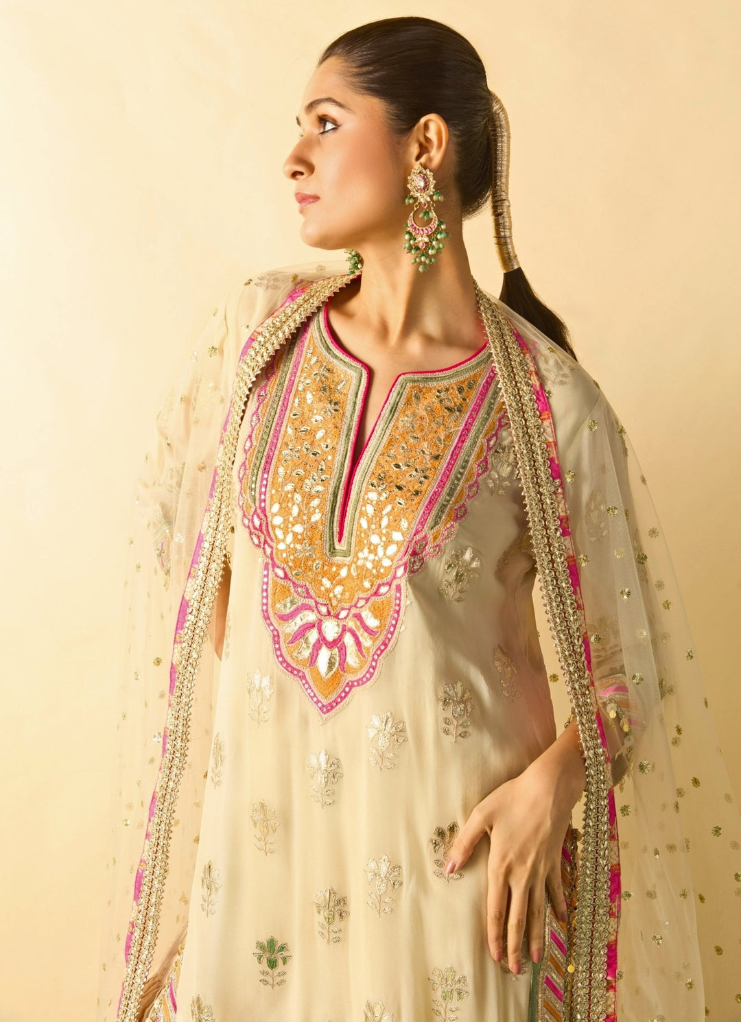 Gopi Vaid Ivory Georgette Kurta Sharara SetFabilicious Fashion