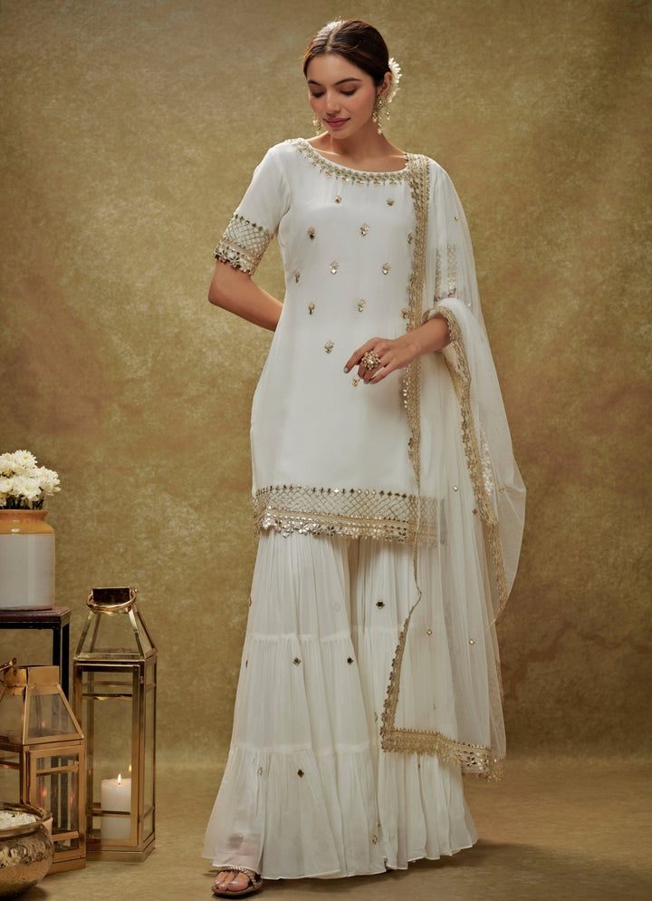 Ivory Georgette Kurta Sharara Set Renee Label - Fabilicious Fashion
