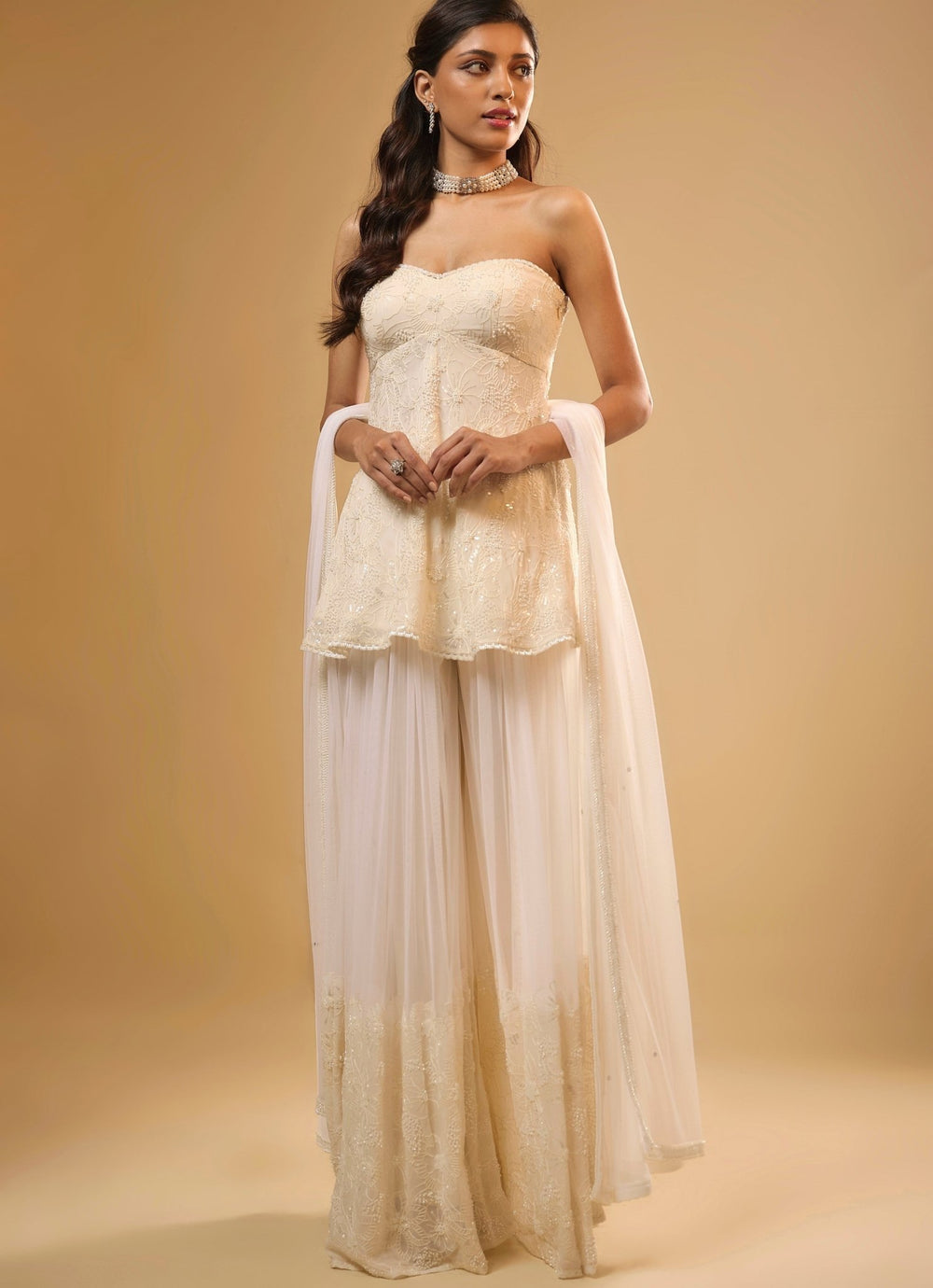 Ivory Georgette Kurta Sharara Set Renee Label - Fabilicious Fashion
