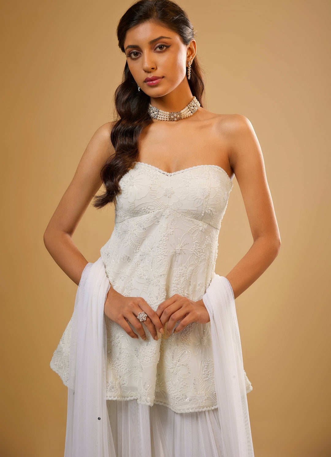 Ivory Georgette Kurta Sharara Set Renee Label - Fabilicious Fashion