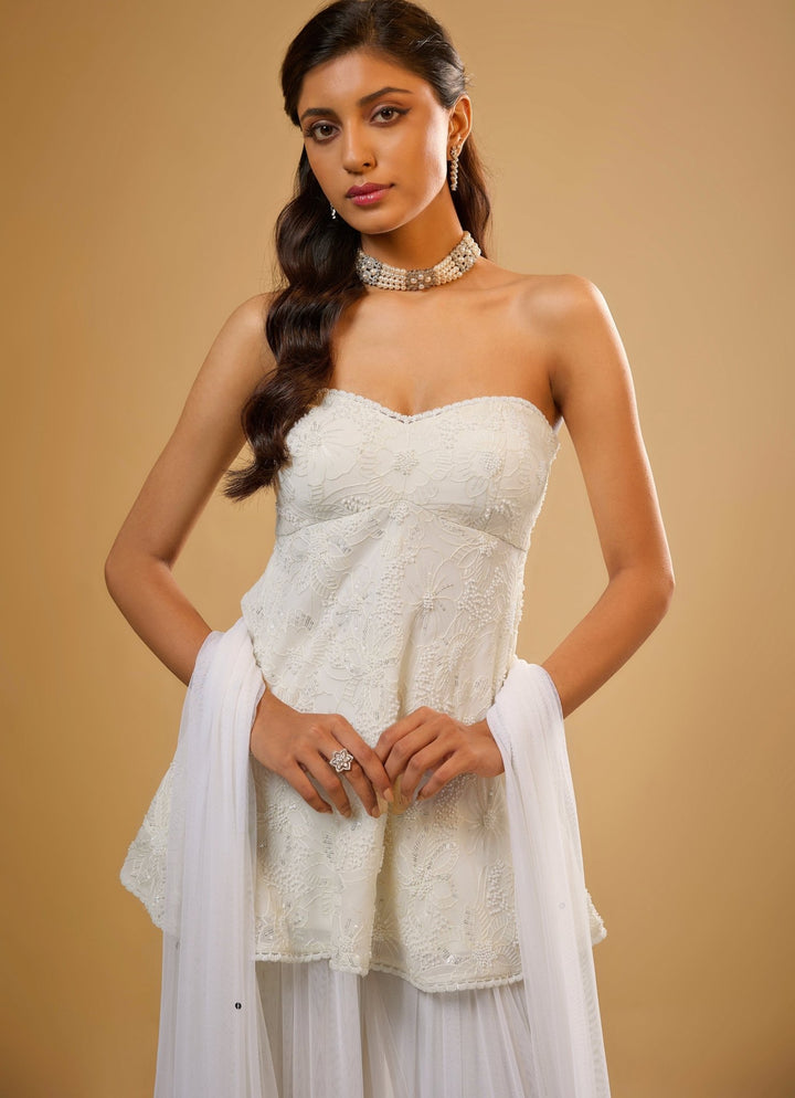 Ivory Georgette Kurta Sharara Set Renee Label - Fabilicious Fashion