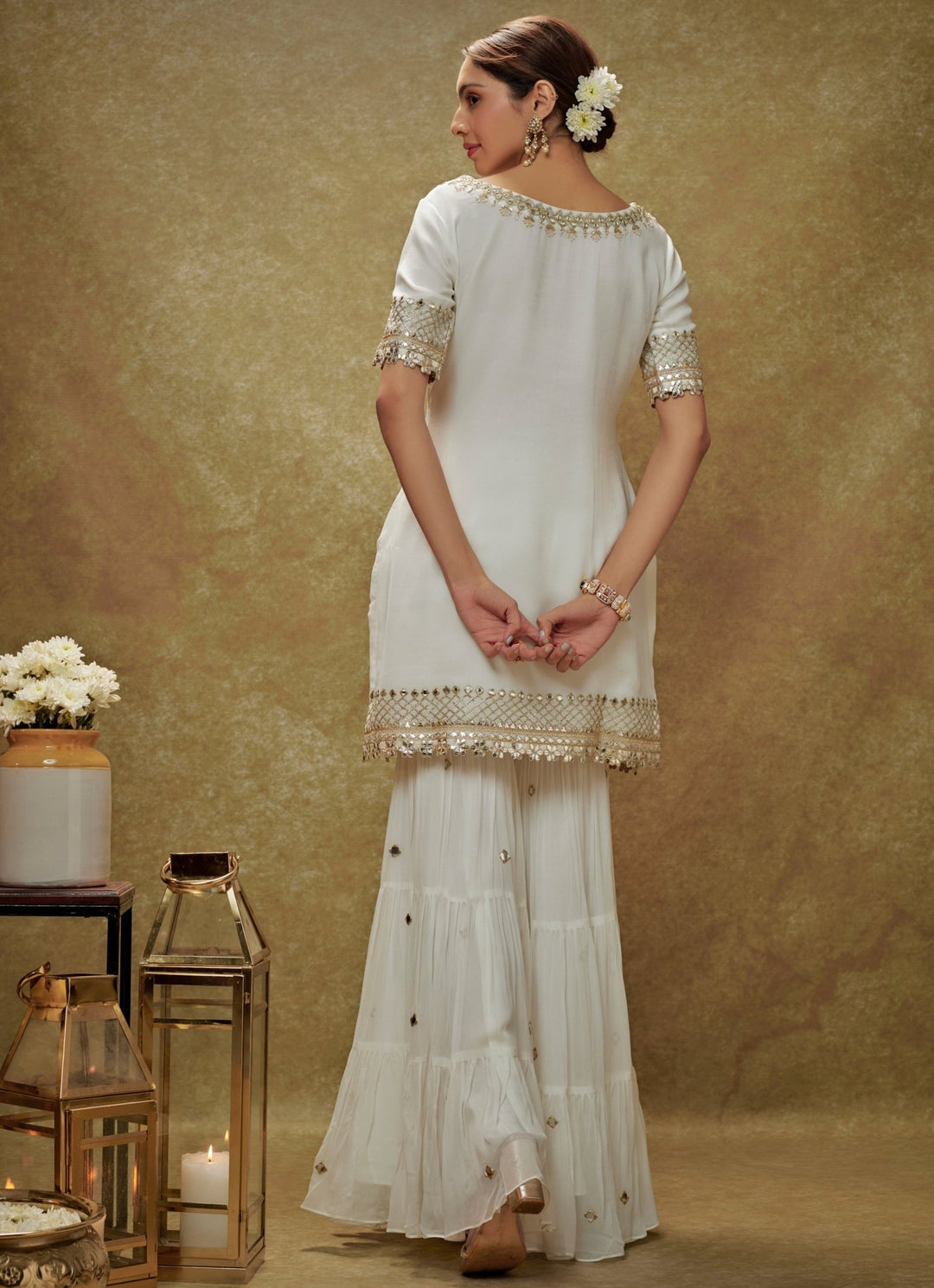 Ivory Georgette Kurta Sharara Set Renee Label - Fabilicious Fashion