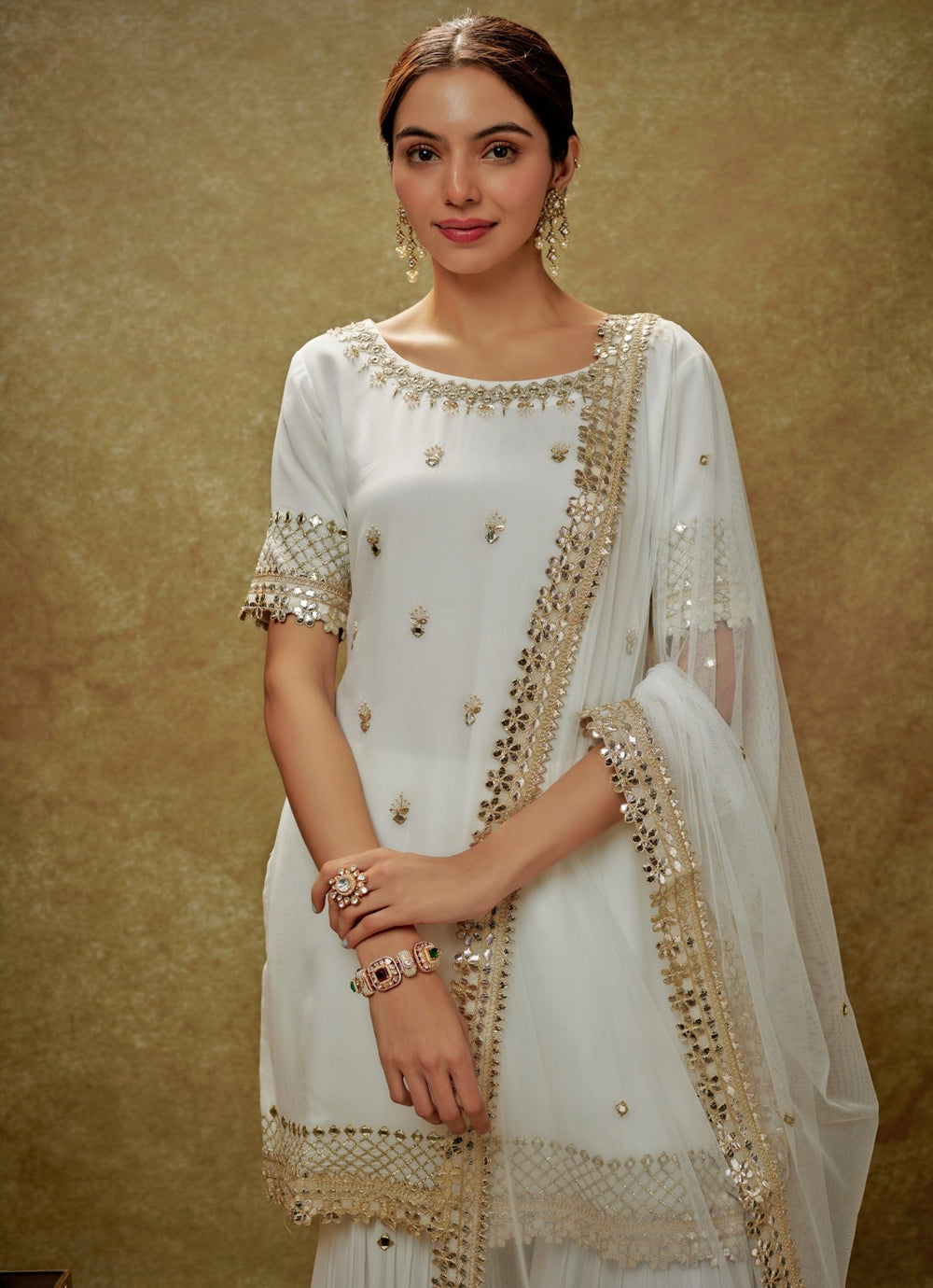 Ivory Georgette Kurta Sharara Set Renee Label - Fabilicious Fashion