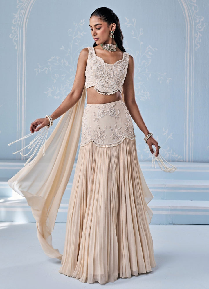 Seema Thukral Ivory Georgette Lehenga Set With Attached DupattaFabilicious Fashion