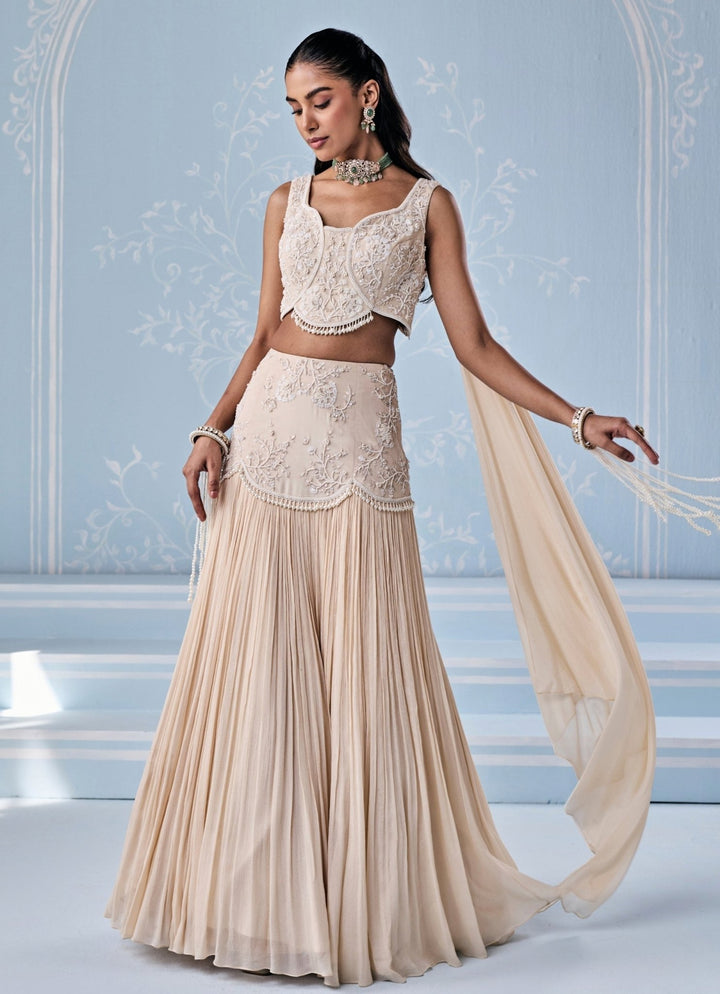 Seema Thukral Ivory Georgette Lehenga Set With Attached DupattaFabilicious Fashion