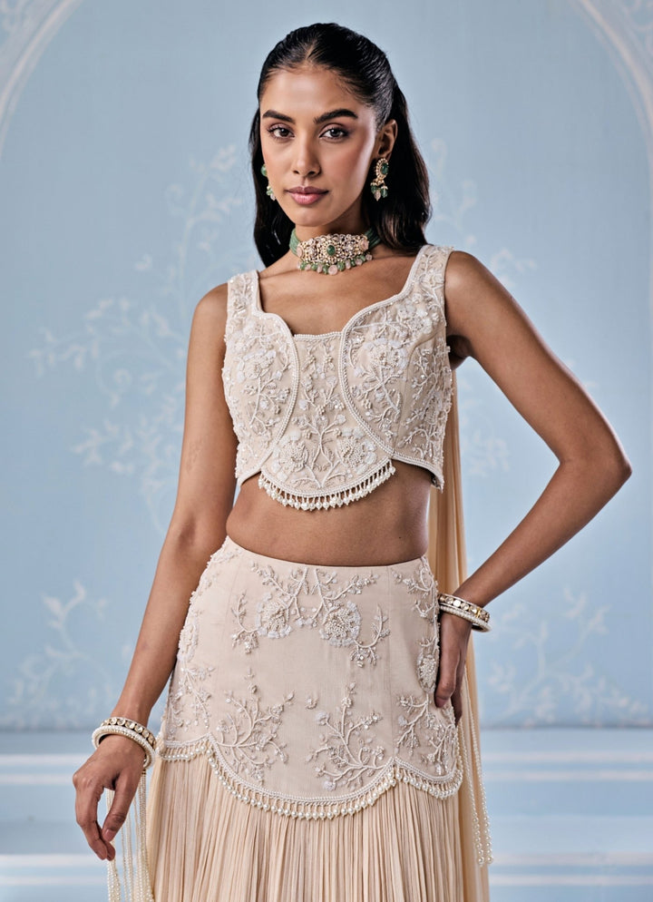 Seema Thukral Ivory Georgette Lehenga Set With Attached DupattaFabilicious Fashion