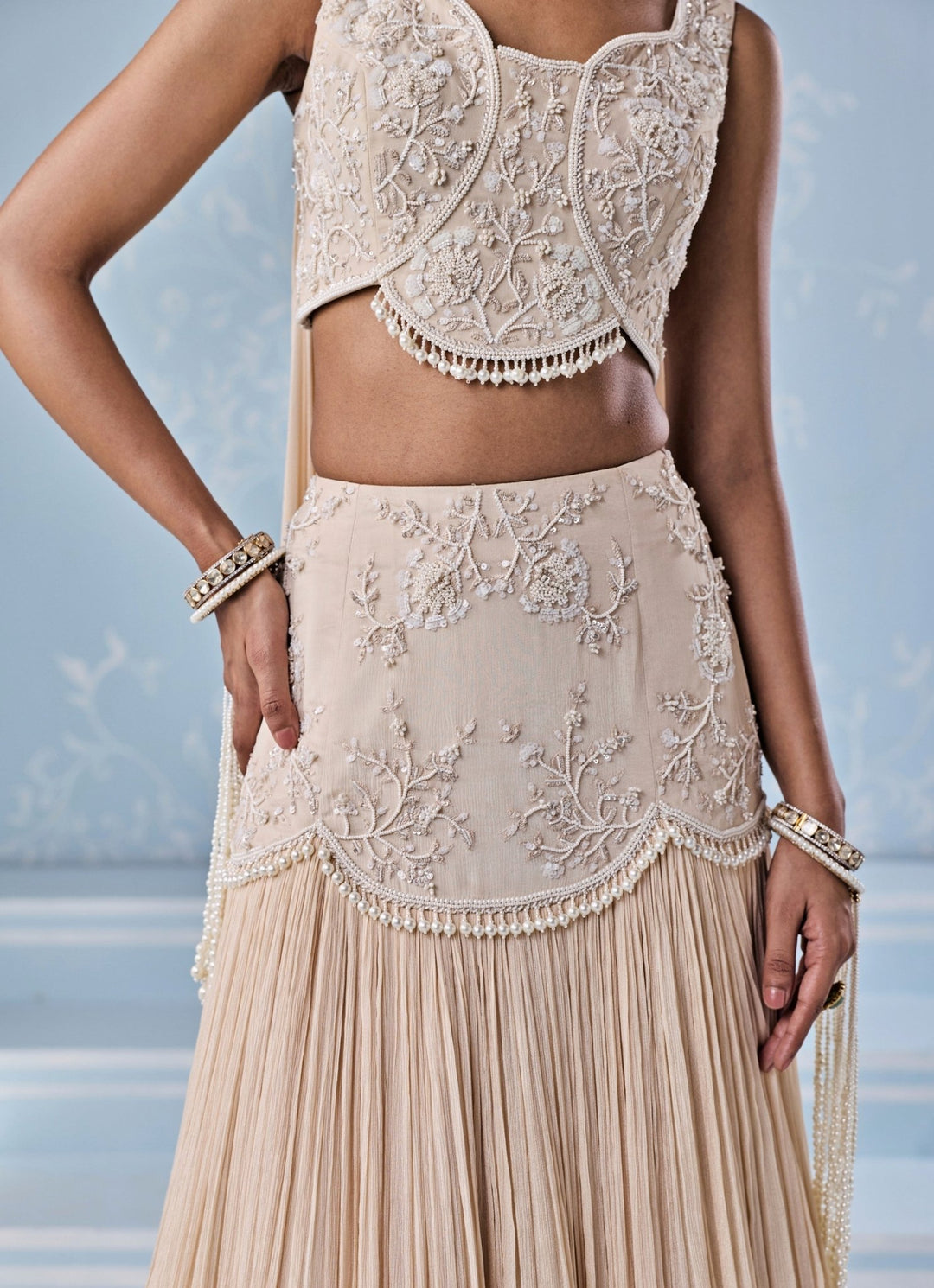 Seema Thukral Ivory Georgette Lehenga Set With Attached DupattaFabilicious Fashion