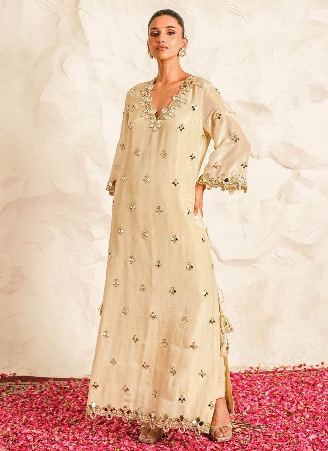 Nidhika Shekhar Ivory Georgette Mirror Kurta Pants SetFabilicious Fashion