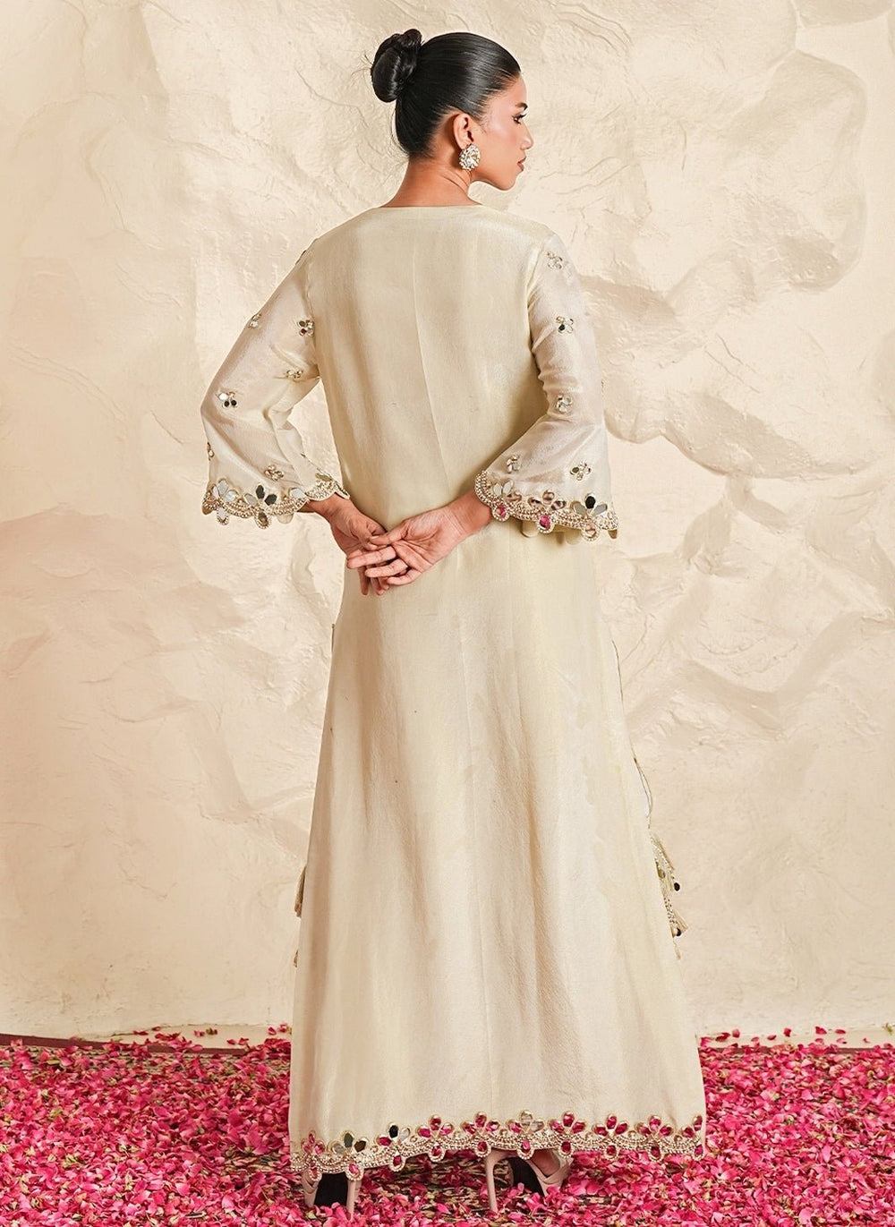 Nidhika Shekhar Ivory Georgette Mirror Kurta Pants SetFabilicious Fashion