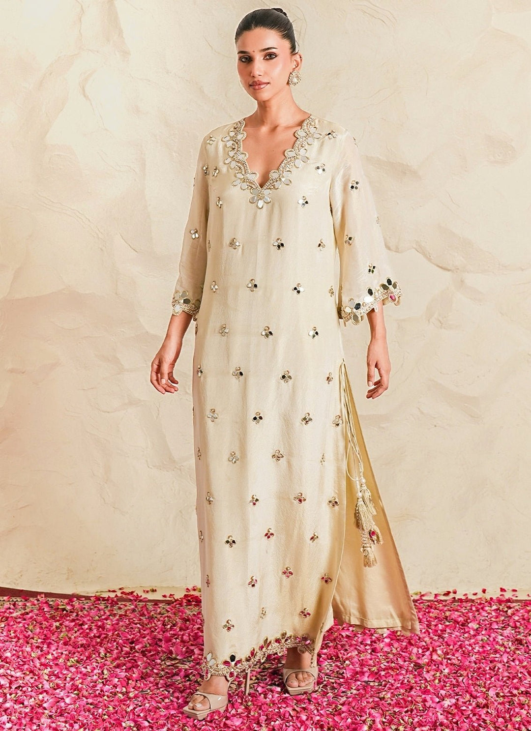 Nidhika Shekhar Ivory Georgette Mirror Kurta Pants SetFabilicious Fashion