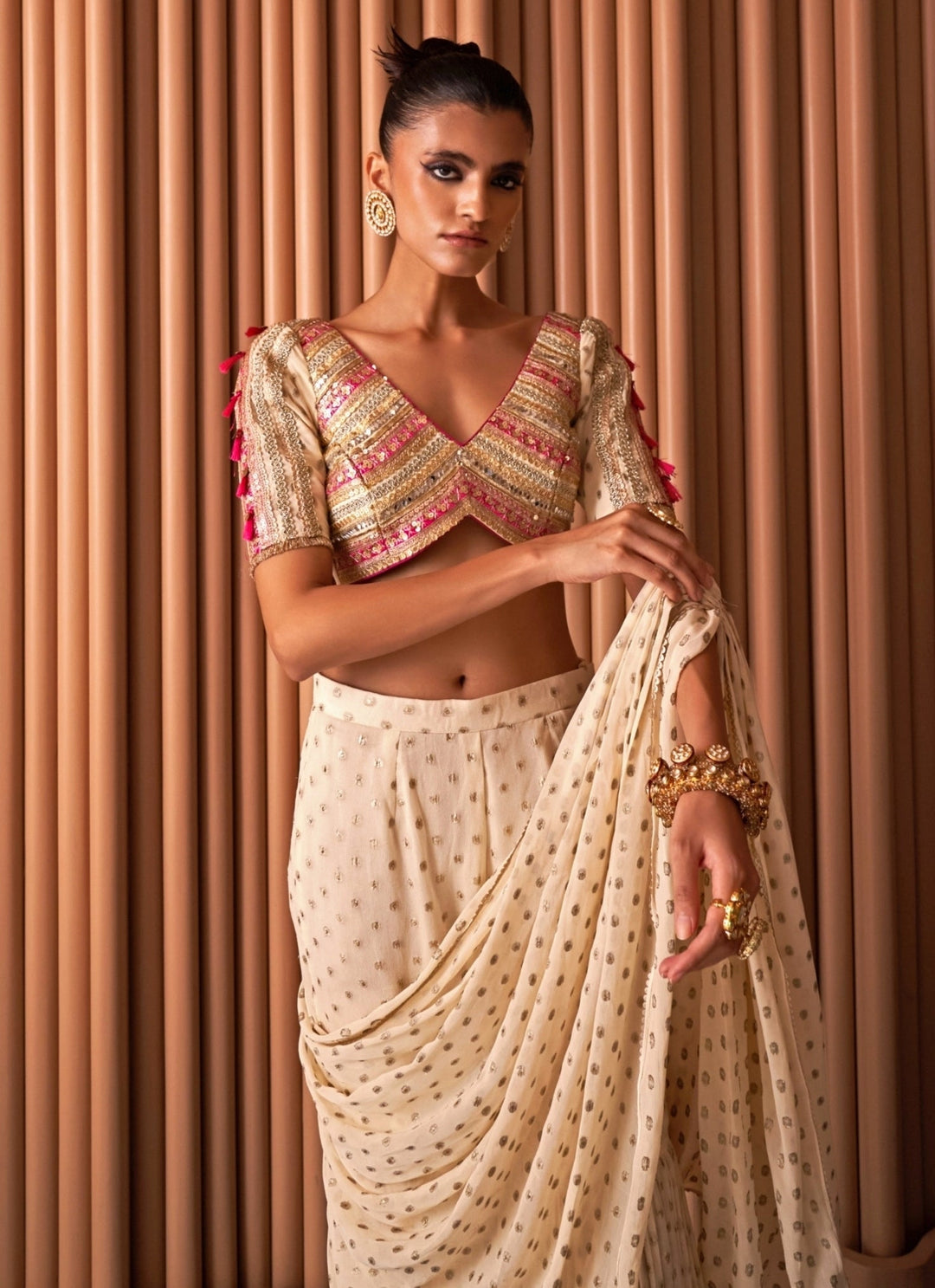 Rishi and Vibhuti Ivory Georgette Pant Saree SetFabilicious Fashion
