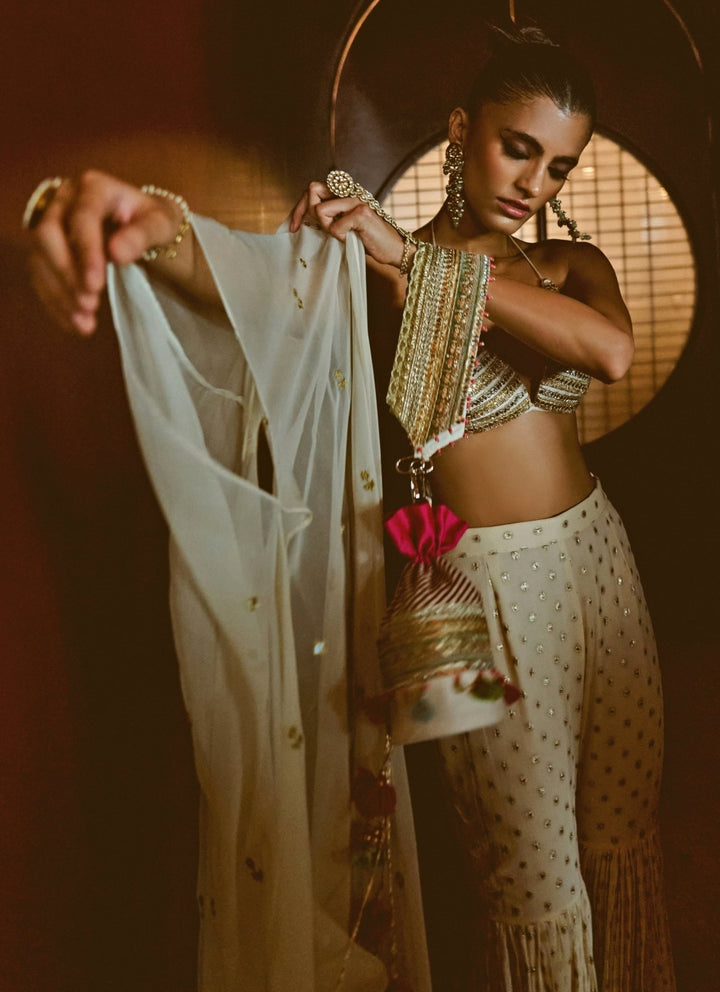 Rishi and Vibhuti Ivory Georgette Pants Set With CapeFabilicious Fashion