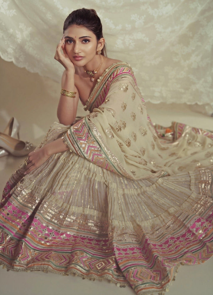Gopi Vaid Ivory Georgette Pre-Draped Saree With CorsetFabilicious Fashion