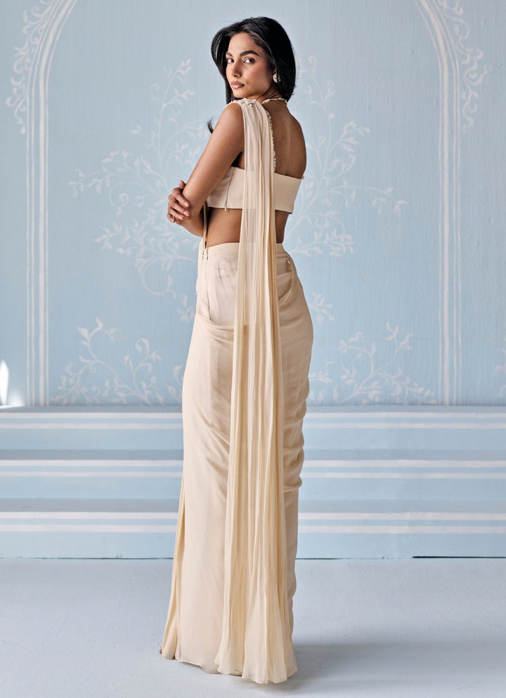 Seema Thukral Ivory Georgette Pre - Draped SareeFabilicious Fashion