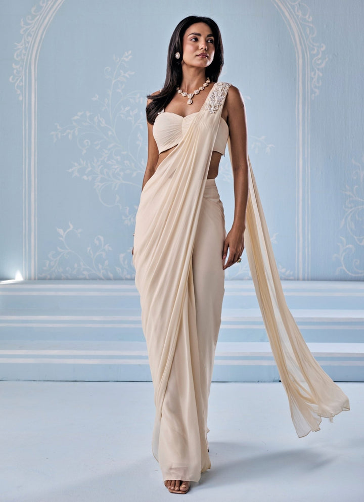 Seema Thukral Ivory Georgette Pre - Draped SareeFabilicious Fashion