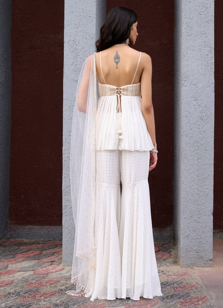 Ivory Georgette Sharara Set Chamee and Palak - Fabilicious Fashion