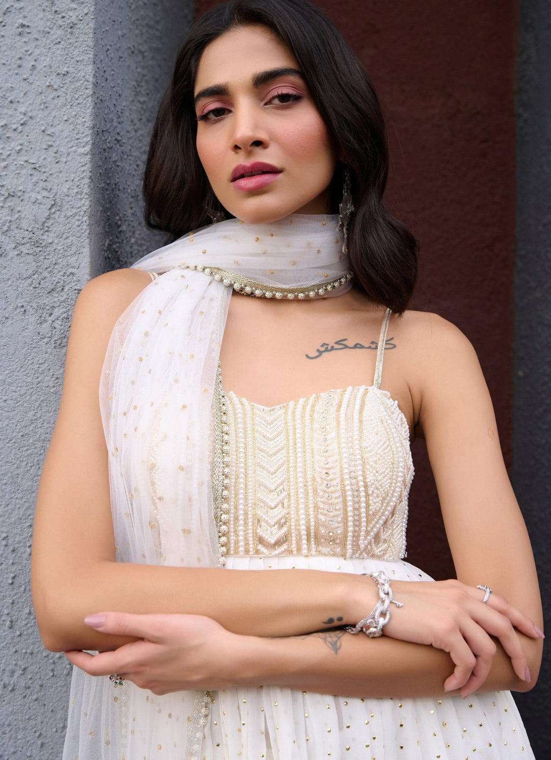 Ivory Georgette Sharara Set Chamee and Palak - Fabilicious Fashion