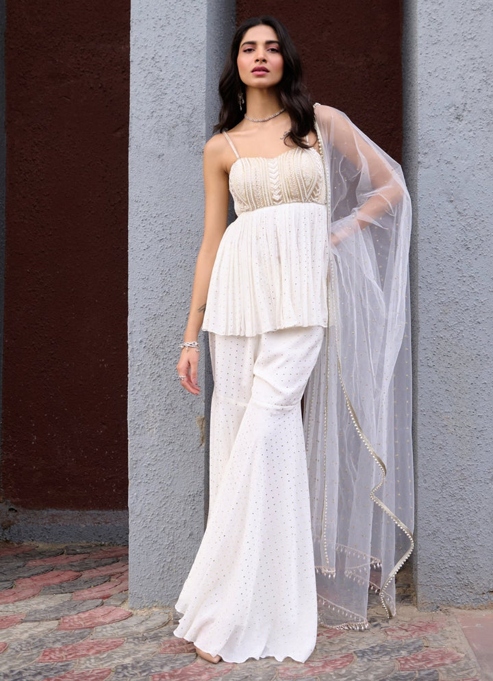 Ivory Georgette Sharara Set Chamee and Palak - Fabilicious Fashion