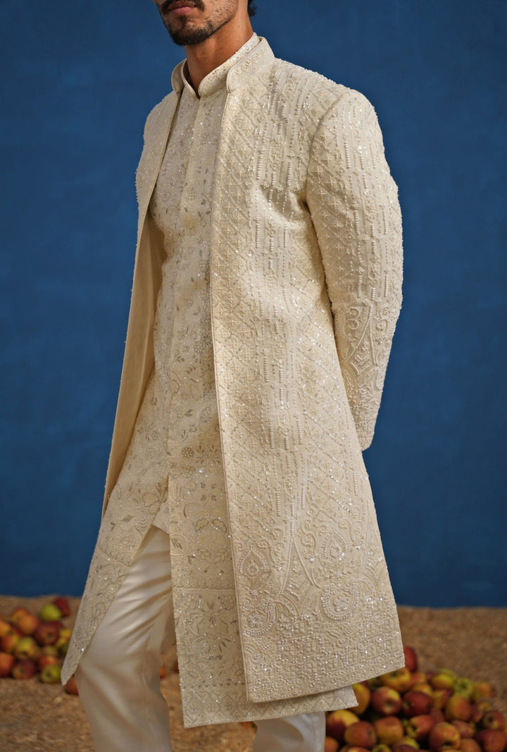 Ivory Georgette Sherwani Set Kalpraag - Fabilicious Fashion