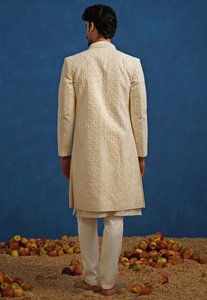 Ivory Georgette Sherwani Set Kalpraag - Fabilicious Fashion