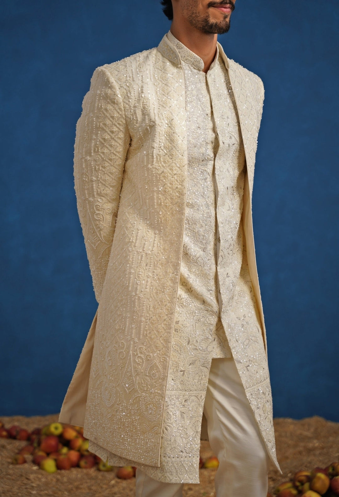 Ivory Georgette Sherwani Set Kalpraag - Fabilicious Fashion