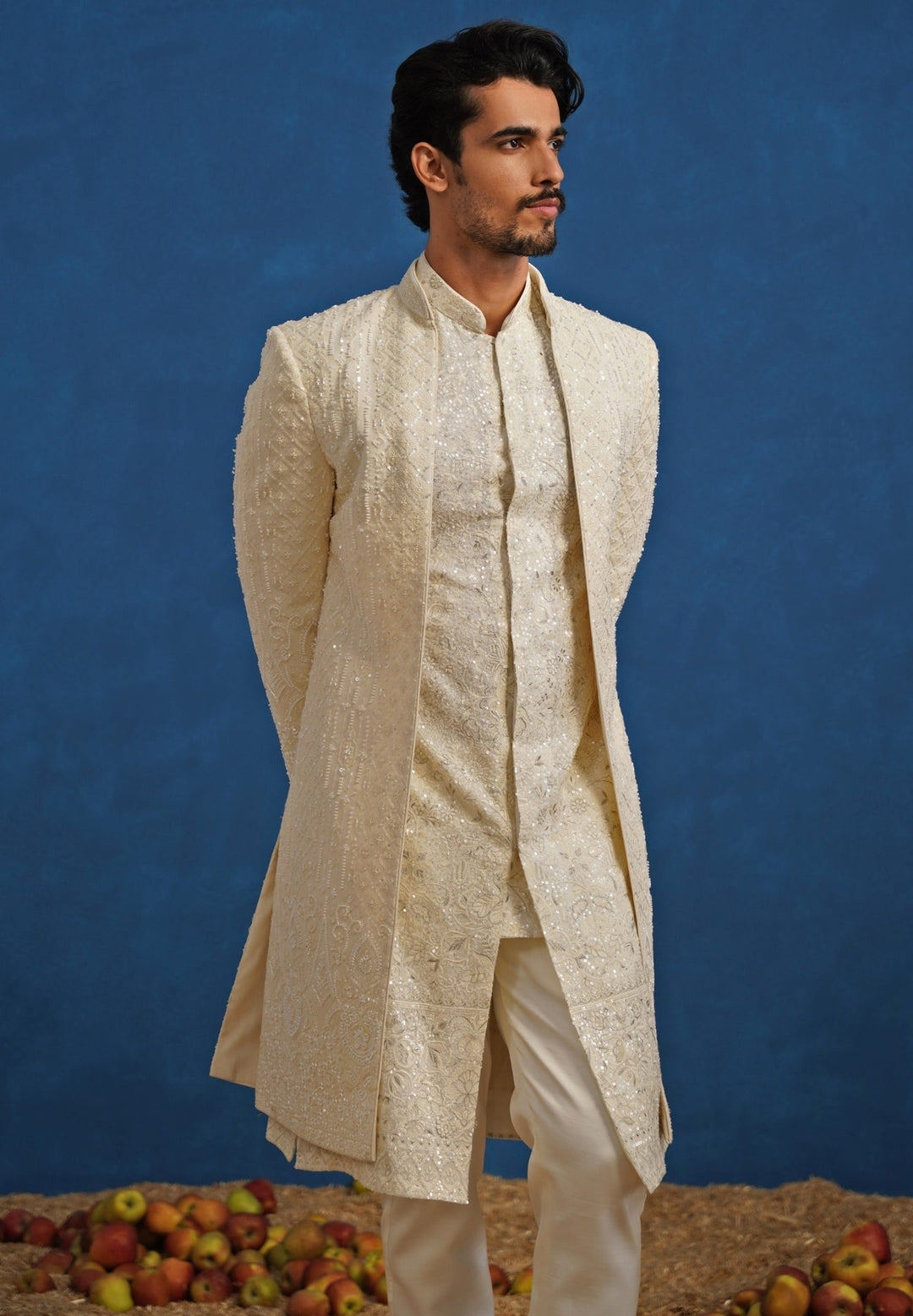 Ivory Georgette Sherwani Set Kalpraag - Fabilicious Fashion