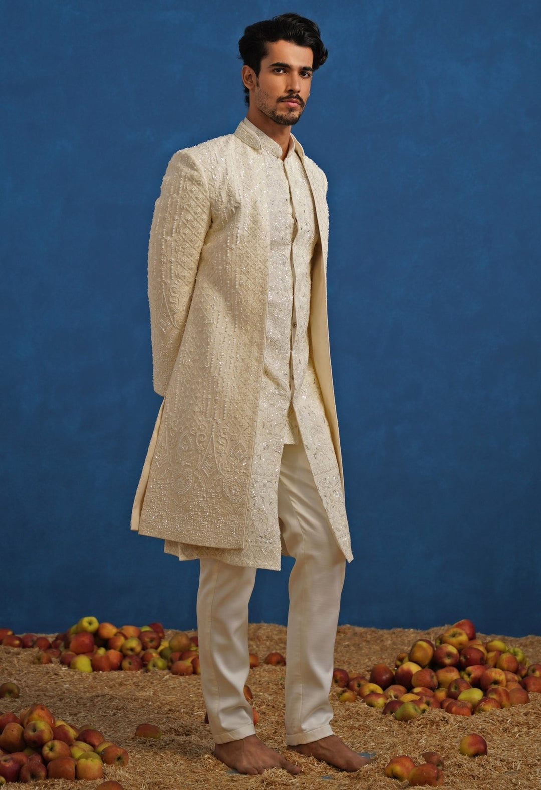 Ivory Georgette Sherwani Set Kalpraag - Fabilicious Fashion