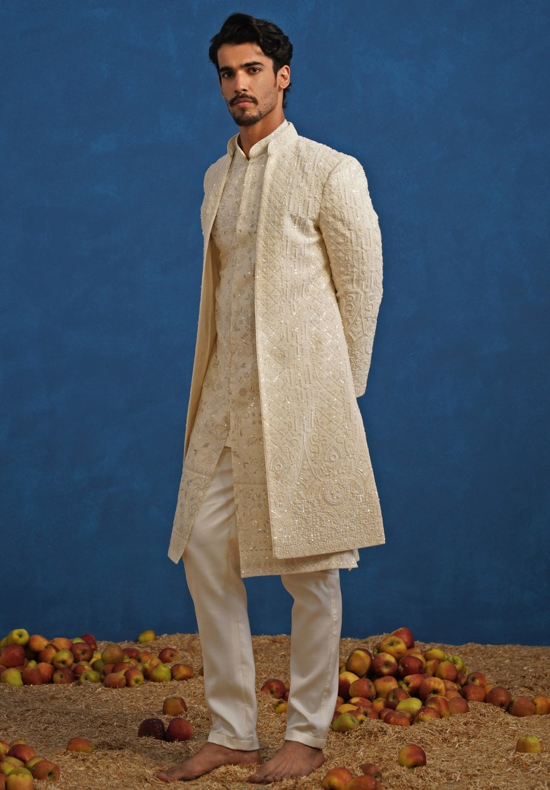 Ivory Georgette Sherwani Set Kalpraag - Fabilicious Fashion