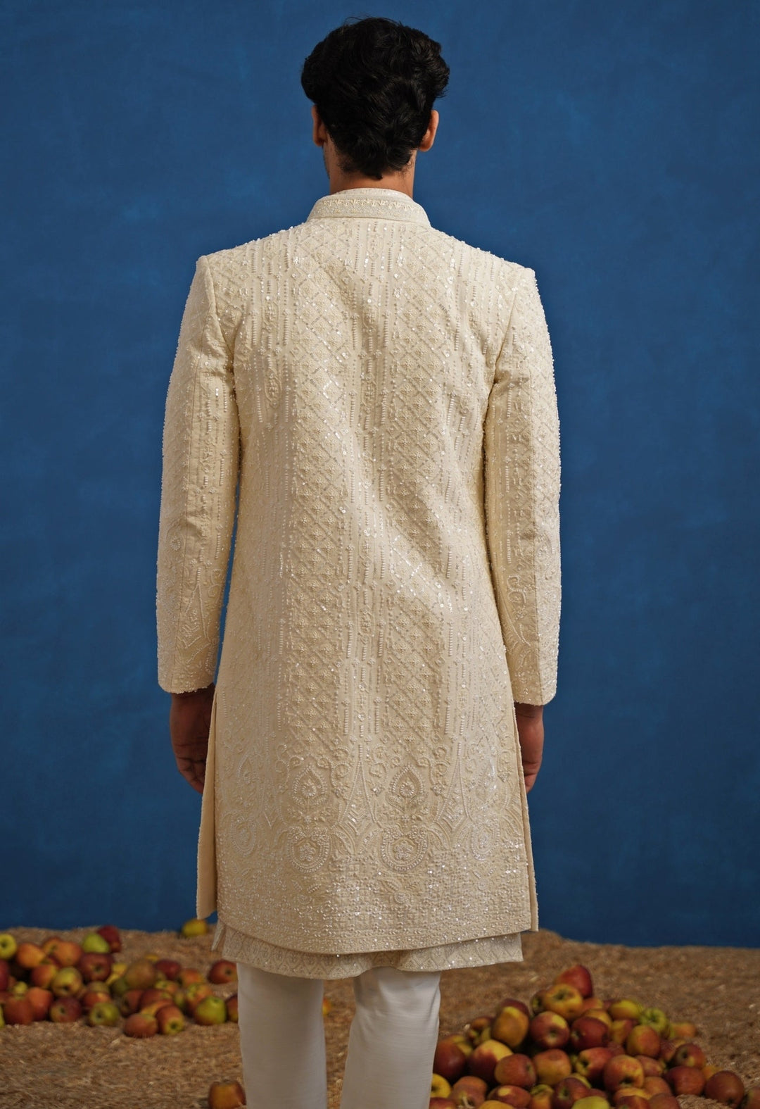 Ivory Georgette Sherwani Set Kalpraag - Fabilicious Fashion