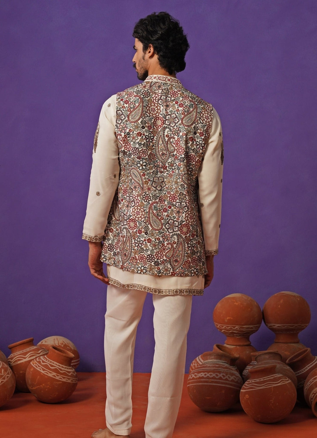 Ivory Georgette Short Kurta Jacket Set Kalpraag - Fabilicious Fashion