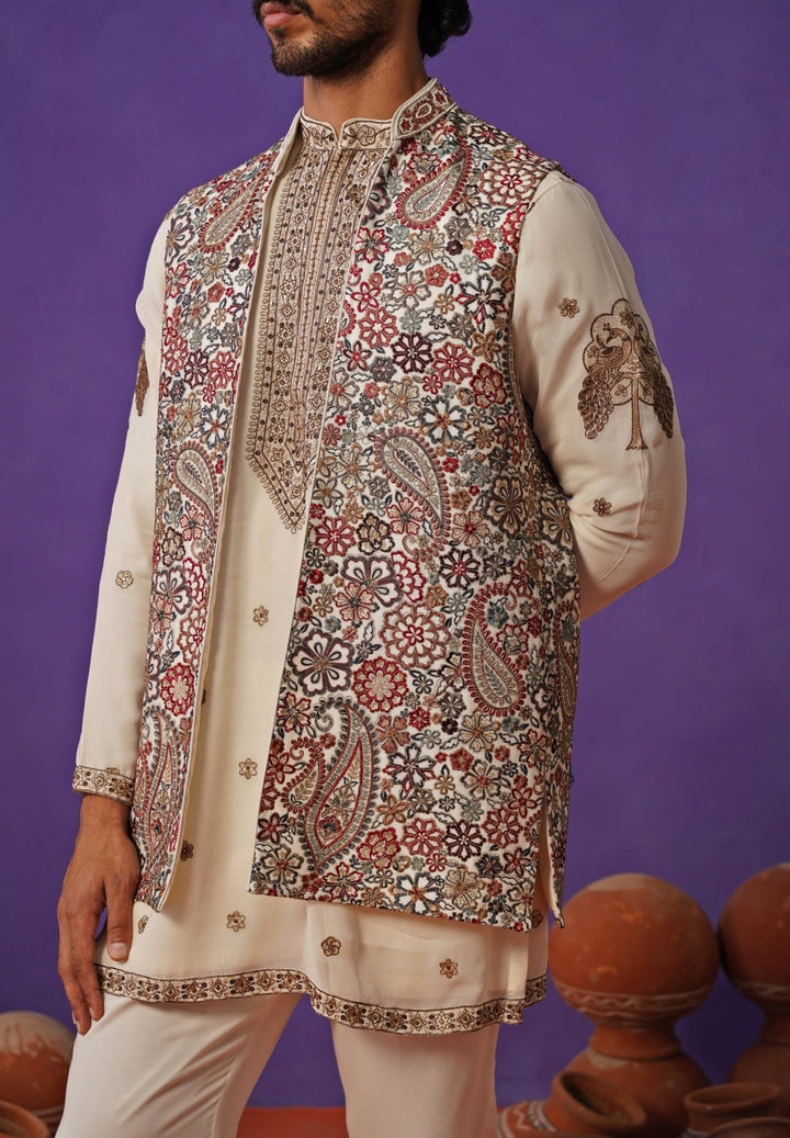 Ivory Georgette Short Kurta Jacket Set Kalpraag - Fabilicious Fashion