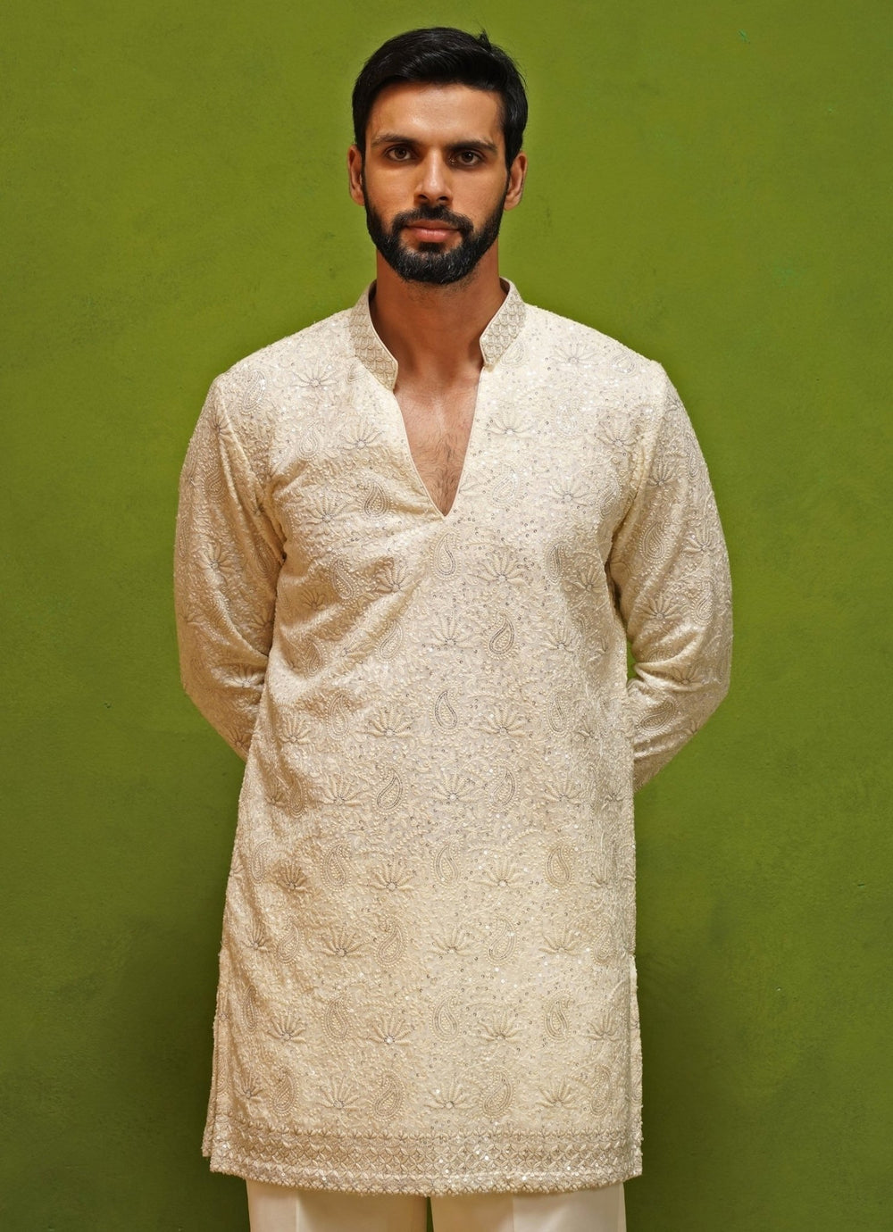 Kalpraag Ivory Georgette Short Kurta Pants SetFabilicious Fashion