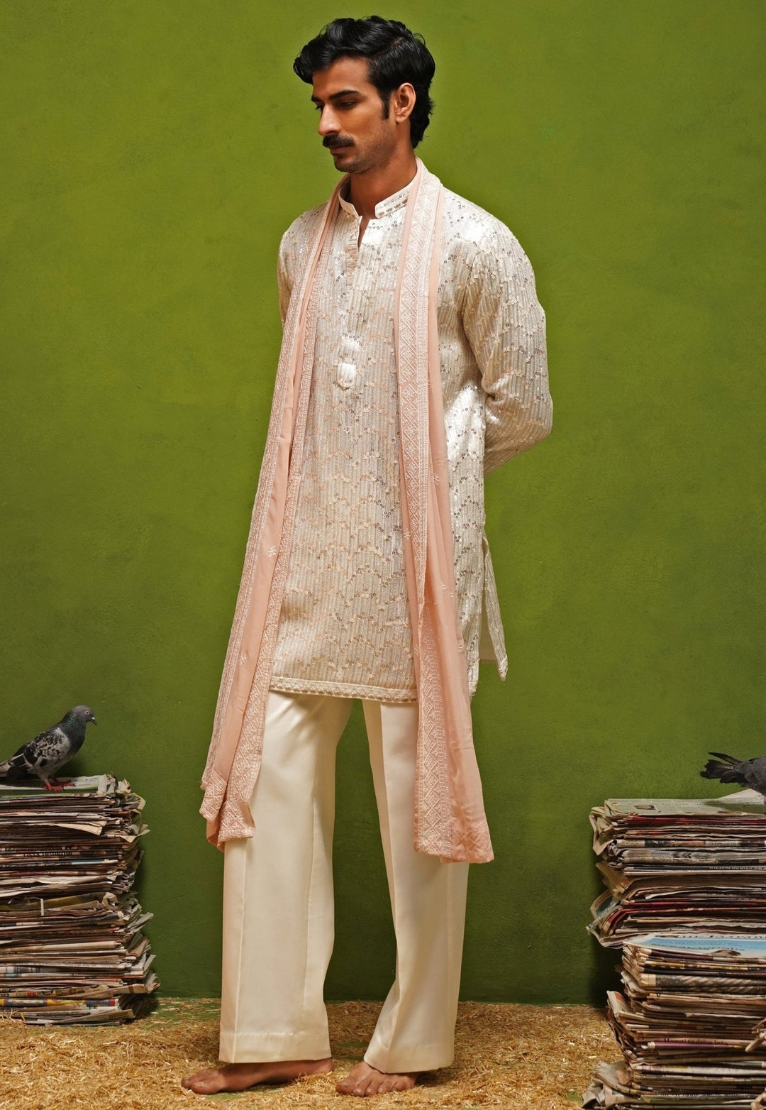 Kalpraag Ivory Georgette Short Kurta Set with DupattaFabilicious Fashion