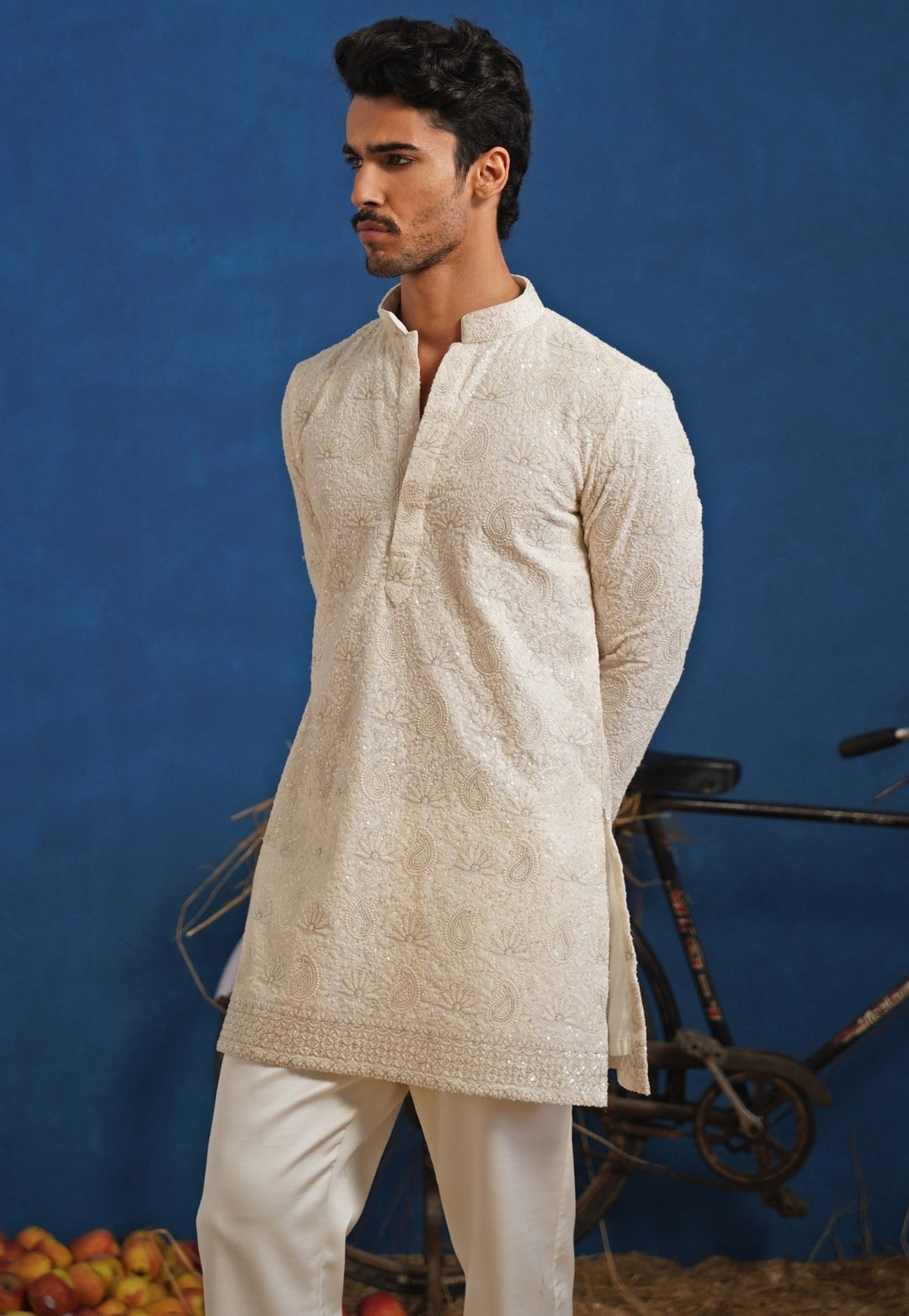 Ivory Georgette Short Kurta Set Kalpraag - Fabilicious Fashion