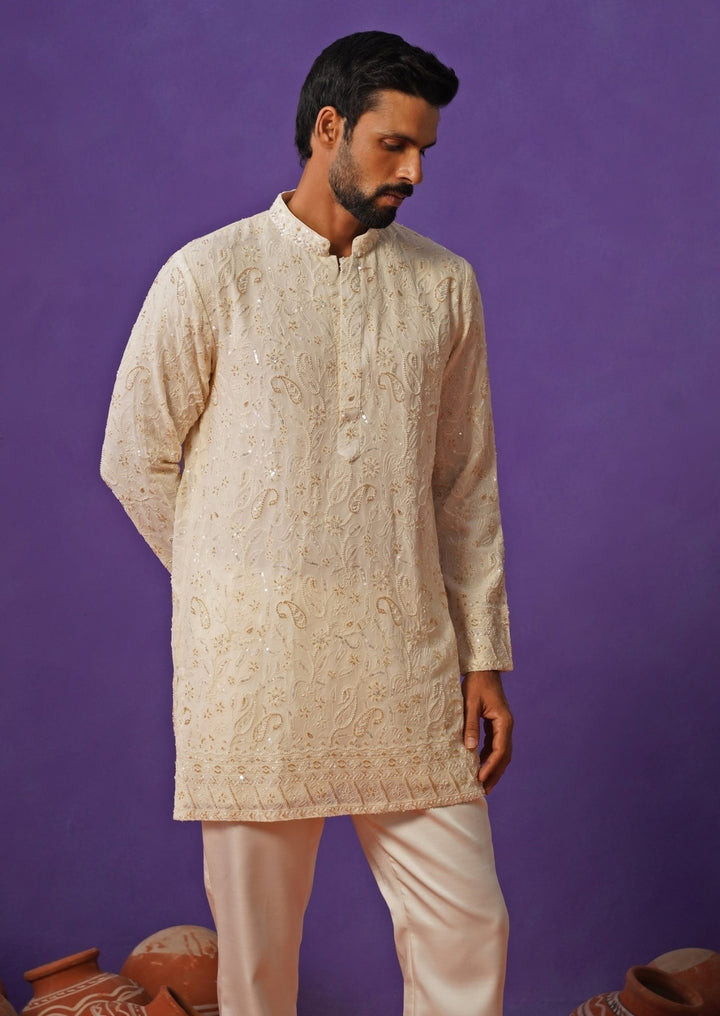 Ivory Georgette Short Kurta Set Kalpraag - Fabilicious Fashion