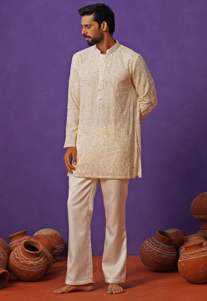 Ivory Georgette Short Kurta Set Kalpraag - Fabilicious Fashion