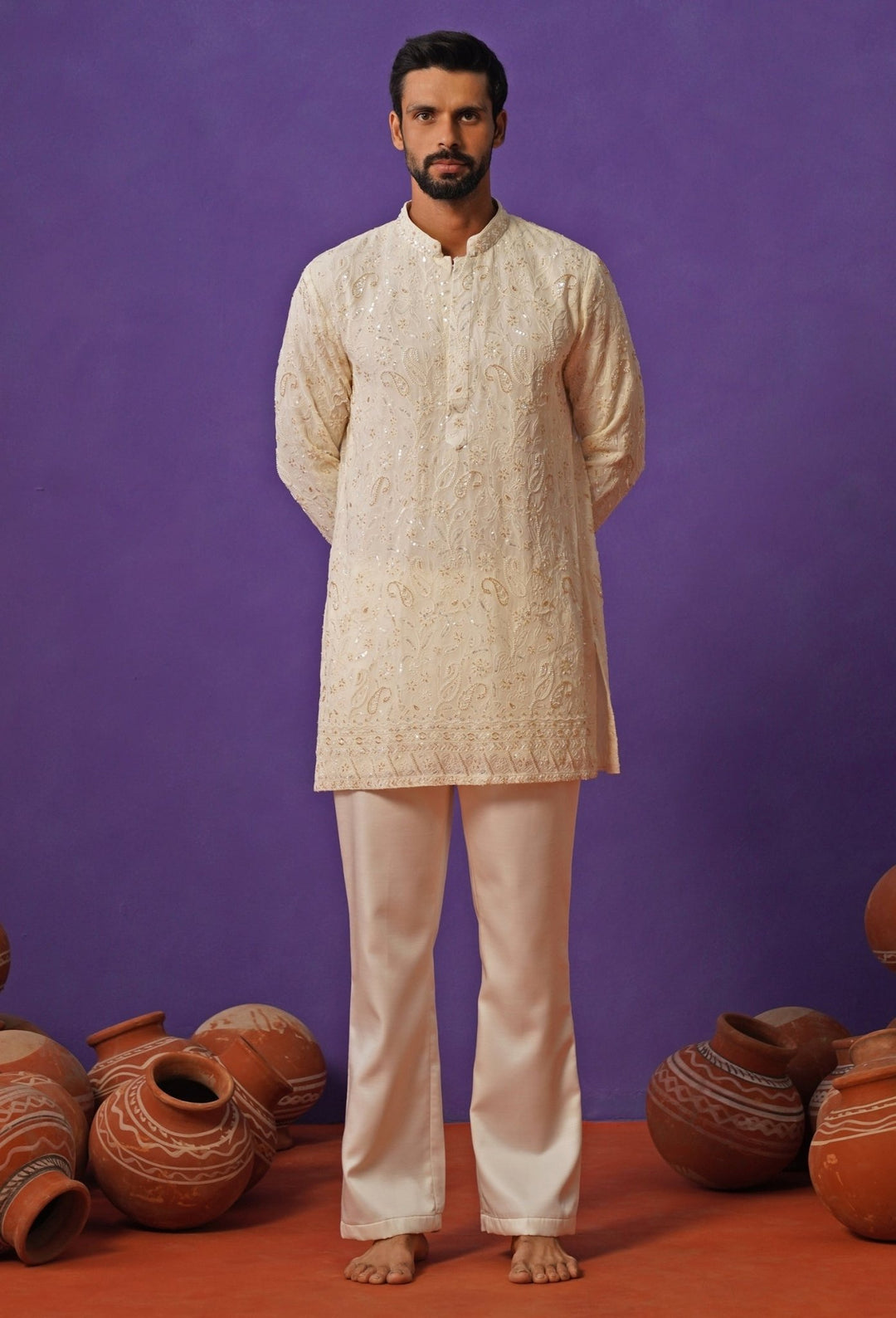 Ivory Georgette Short Kurta Set Kalpraag - Fabilicious Fashion