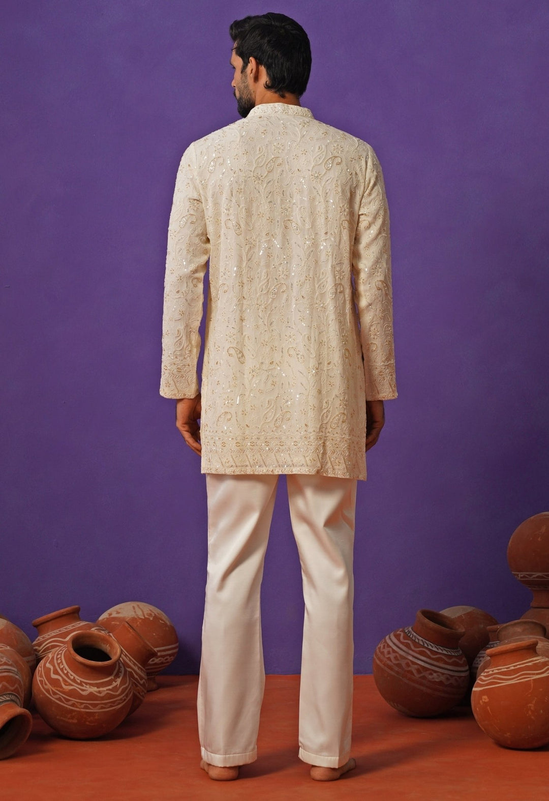Ivory Georgette Short Kurta Set Kalpraag - Fabilicious Fashion