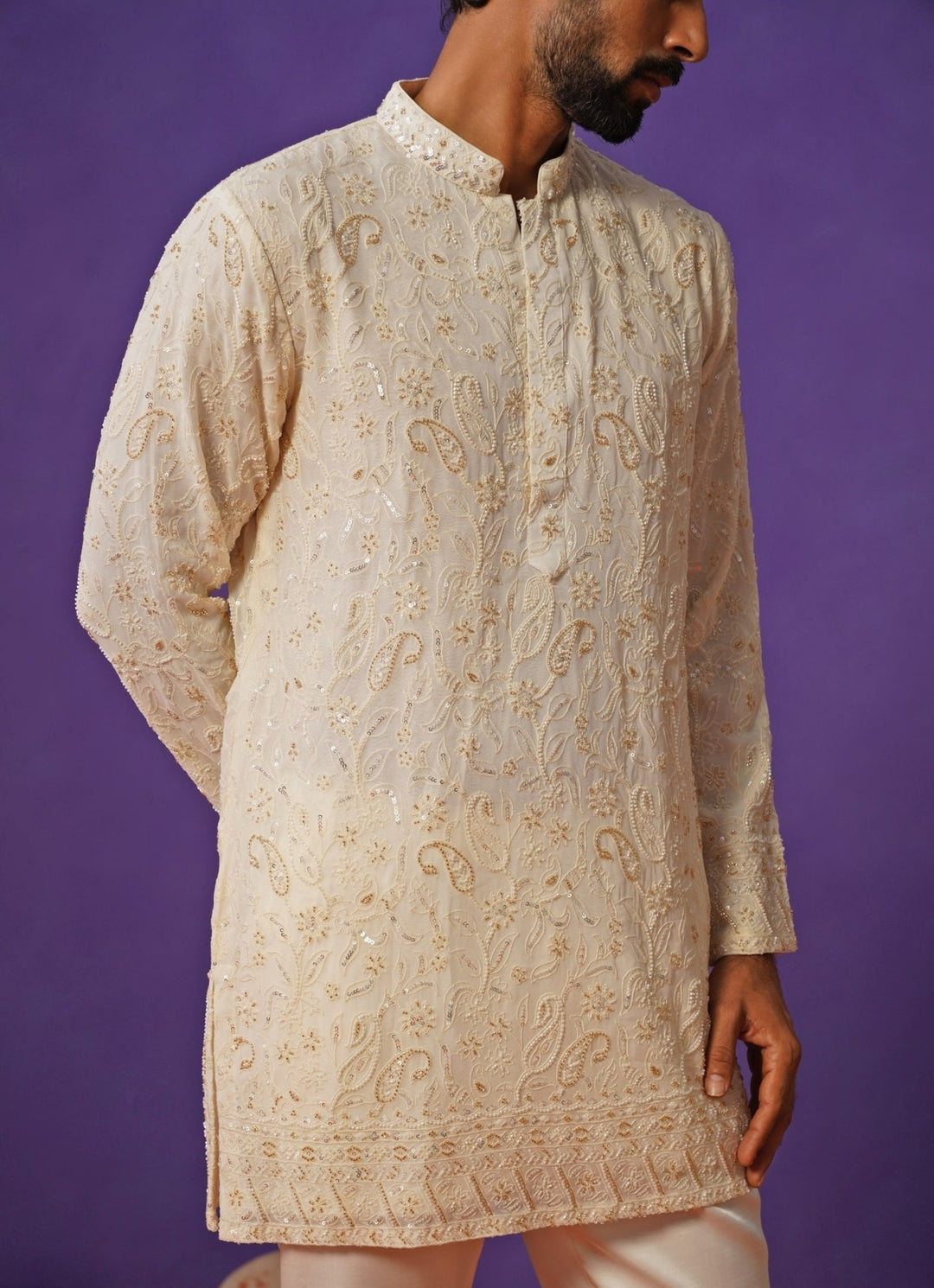 Ivory Georgette Short Kurta Set Kalpraag - Fabilicious Fashion
