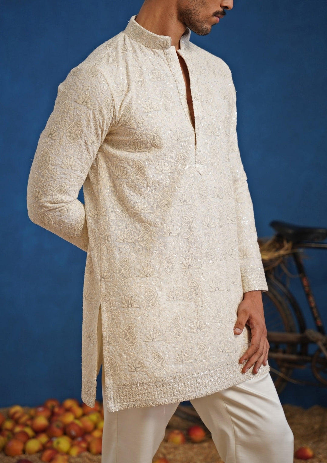 Ivory Georgette Short Kurta Set Kalpraag - Fabilicious Fashion