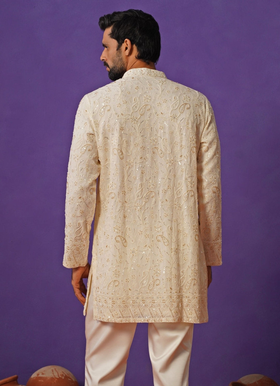 Ivory Georgette Short Kurta Set Kalpraag - Fabilicious Fashion