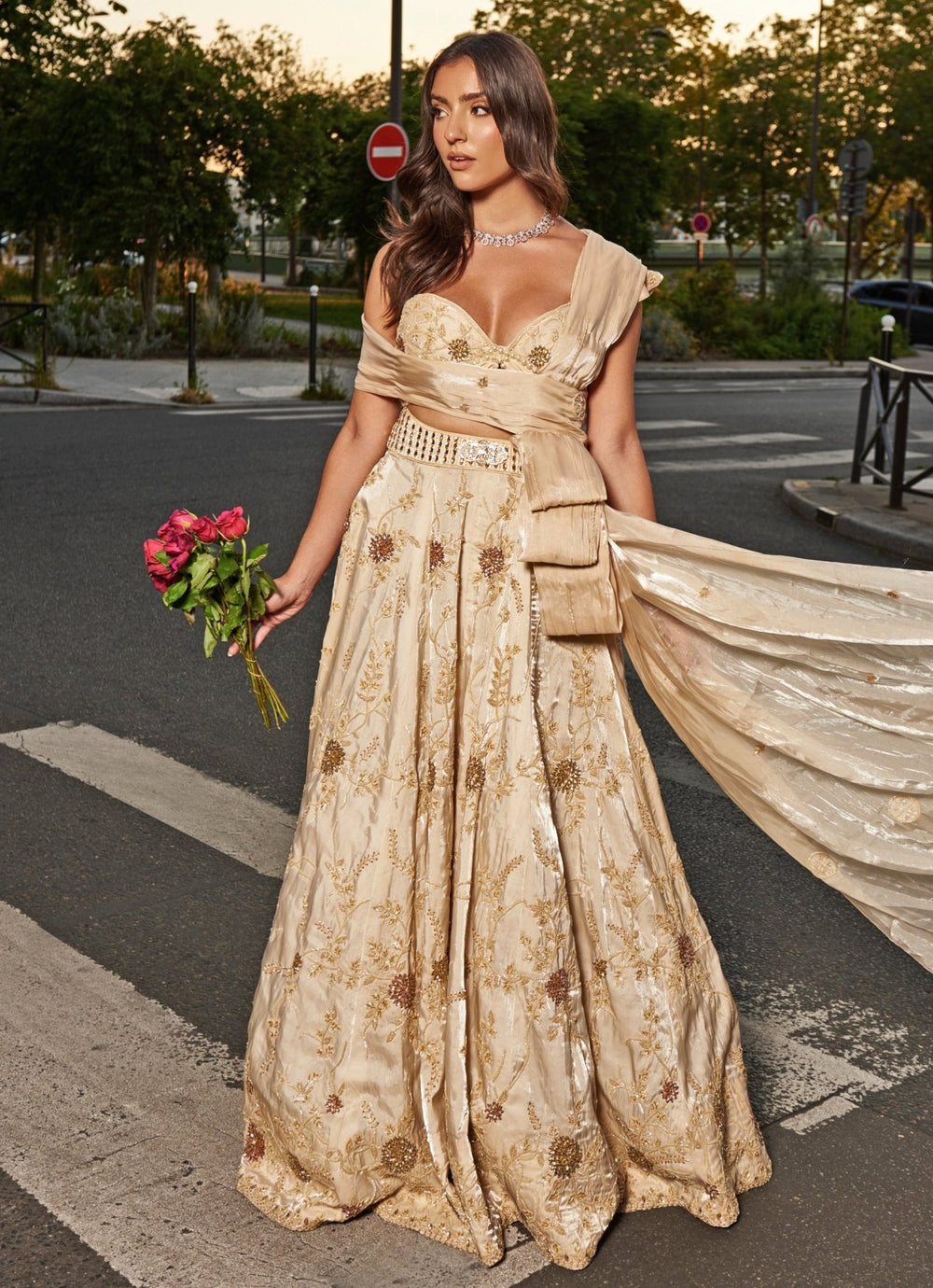 Ivory Gold Embroidered Bridal Organza Lehenga Set Jigar and Nikita - Fabilicious Fashion