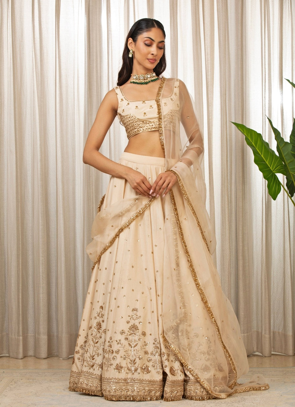 Ivory Gota Embroidered Lehenga Set Esha Koul - Fabilicious Fashion