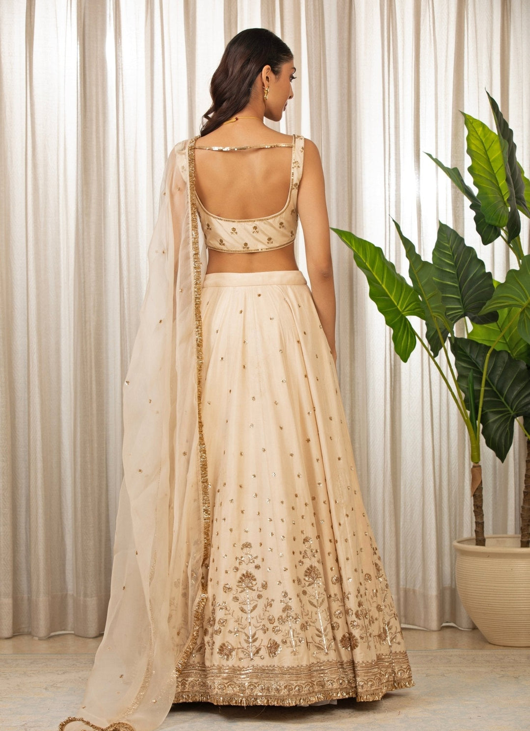 Ivory Gota Embroidered Lehenga Set Esha Koul - Fabilicious Fashion