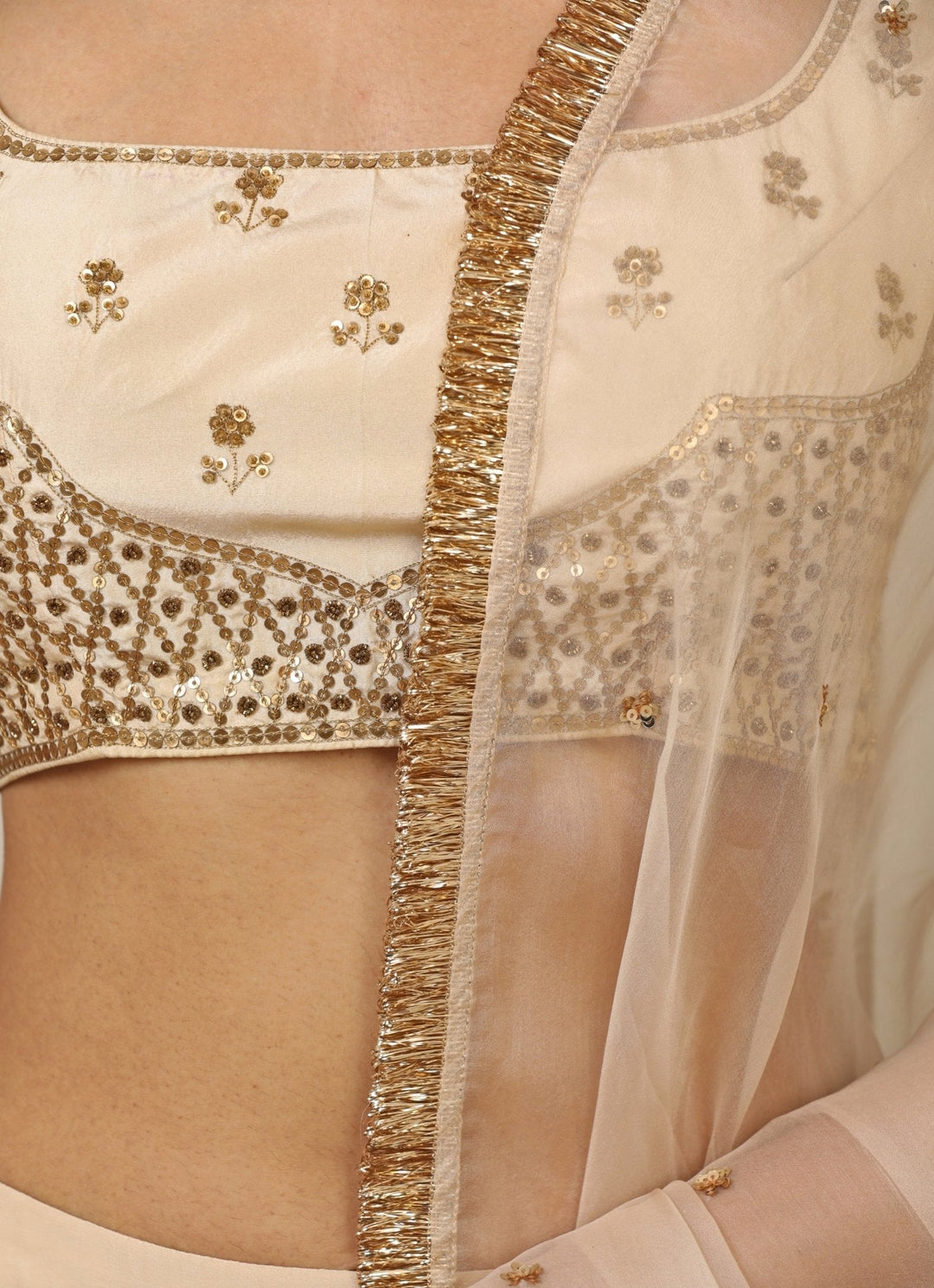Ivory Gota Embroidered Lehenga Set Esha Koul - Fabilicious Fashion